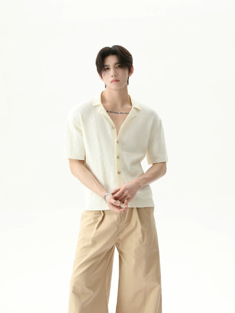 Short-sleeved Button-down Knitted Shirt