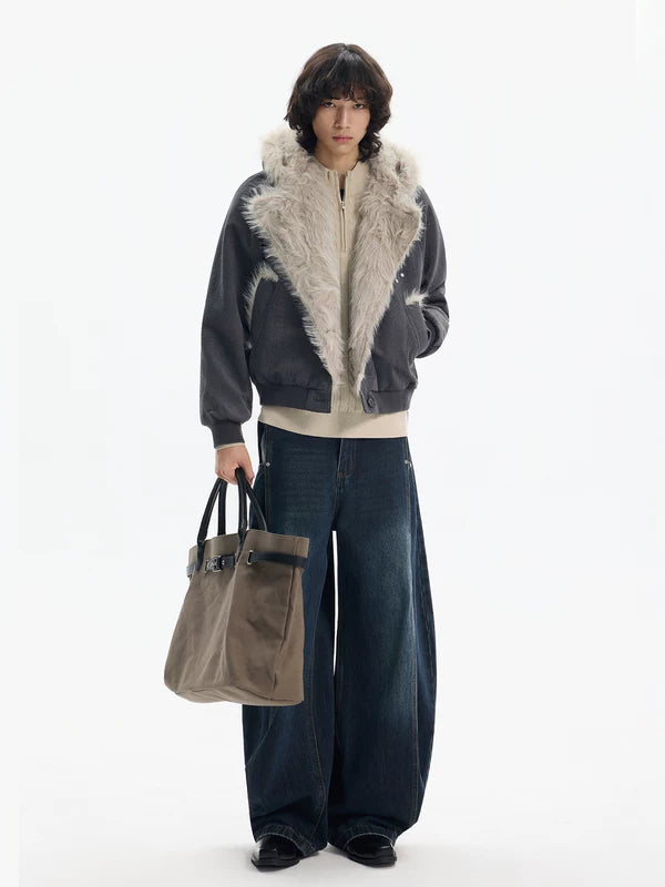 Faux Fur Foret Lined Suede Vinterjakke 