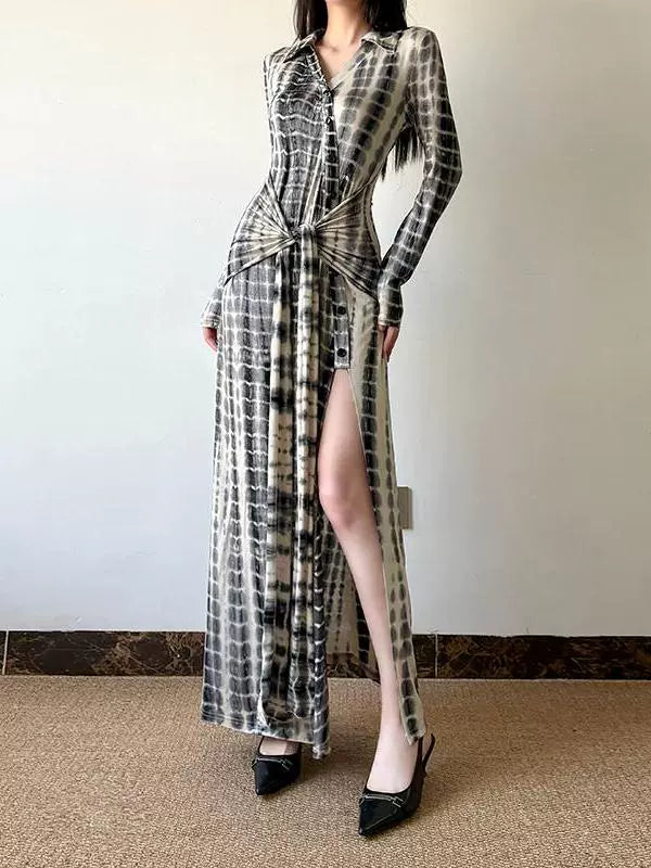 Long Sleeve Tie Waist Maxi Sundress