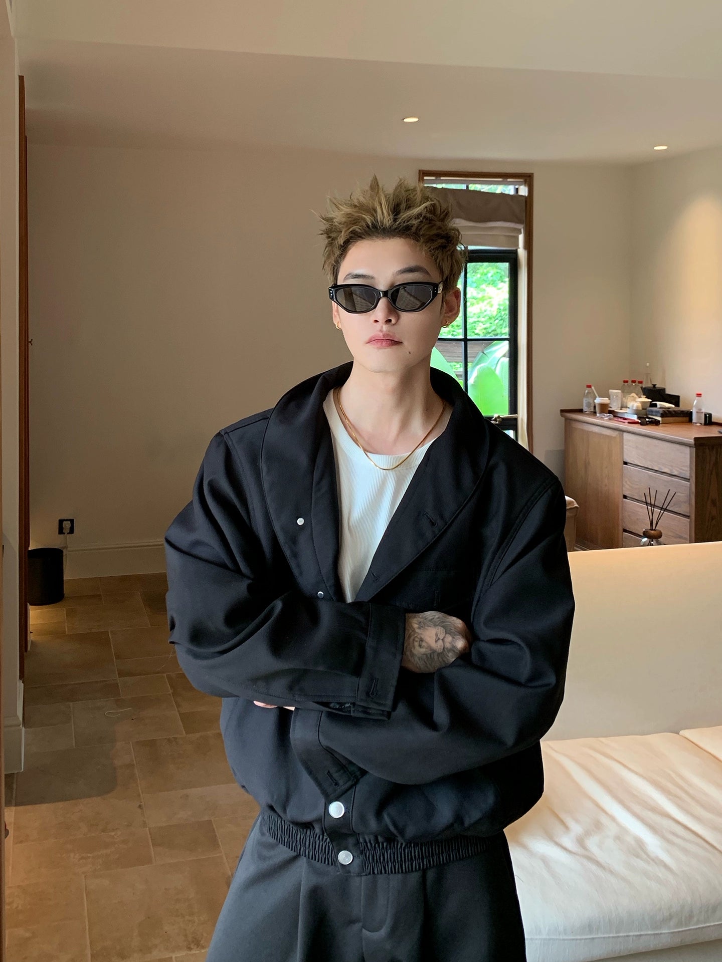 Bol V-Yaka Uzun Kollu Ceket 