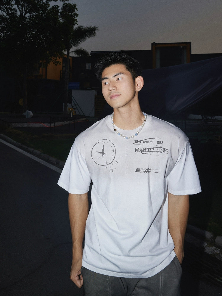 Retro Reverse Clock Print Casual T-Shirt
