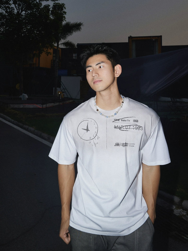 Retro Reverse Clock Print Casual T-Shirt