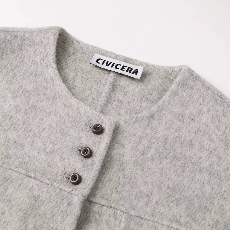 Rund hals ull kort frakk 