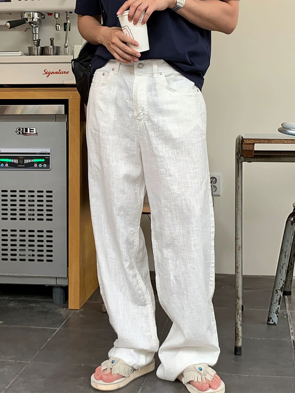 Pantalones Casual de Pierna Ancha de Lino Sueltos 