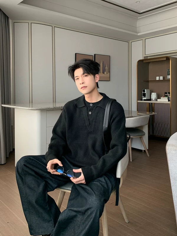 Knit Collared Layered Winter Sweater