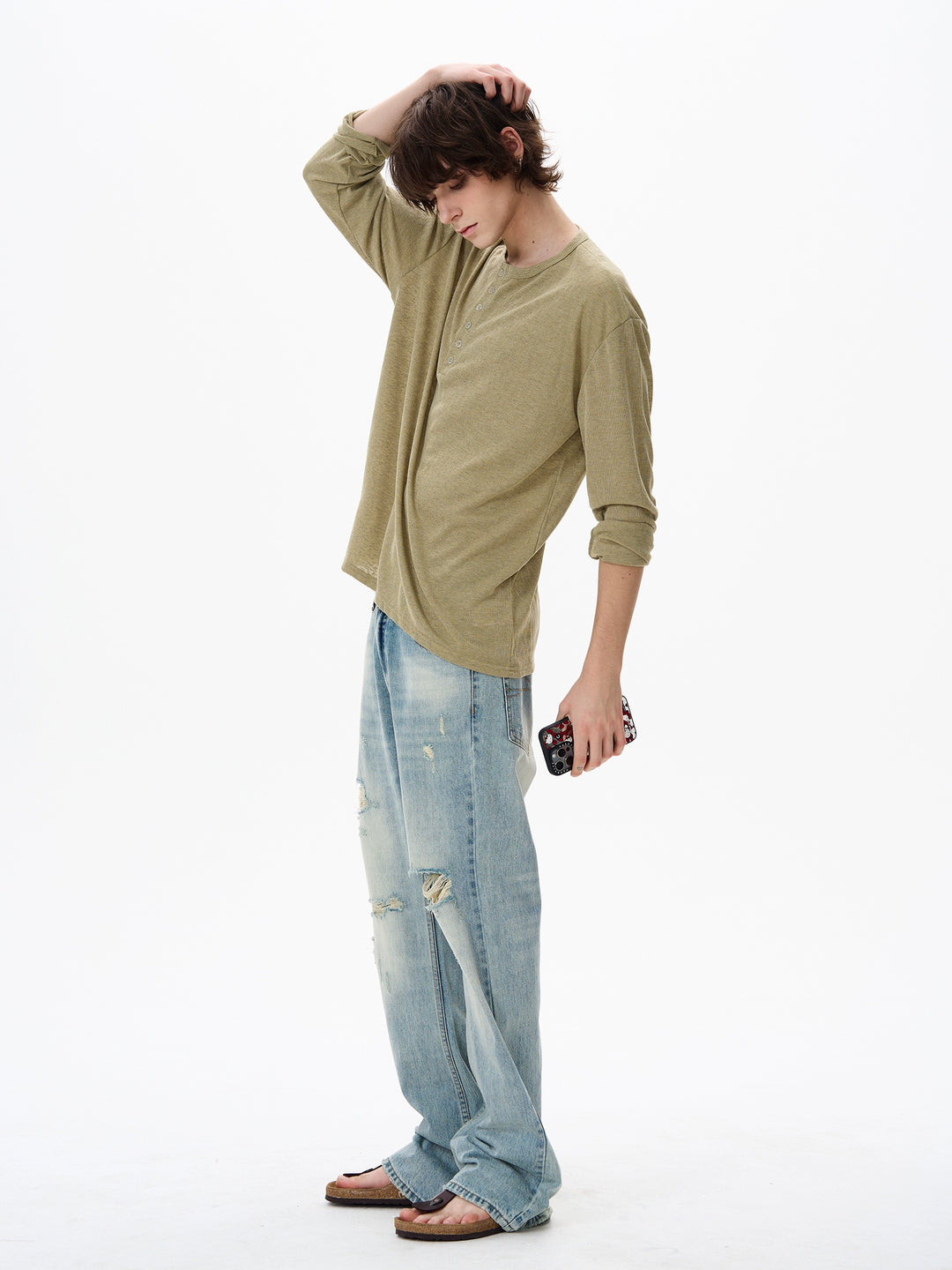 Chemise à manches longues en tricot à col Henley 