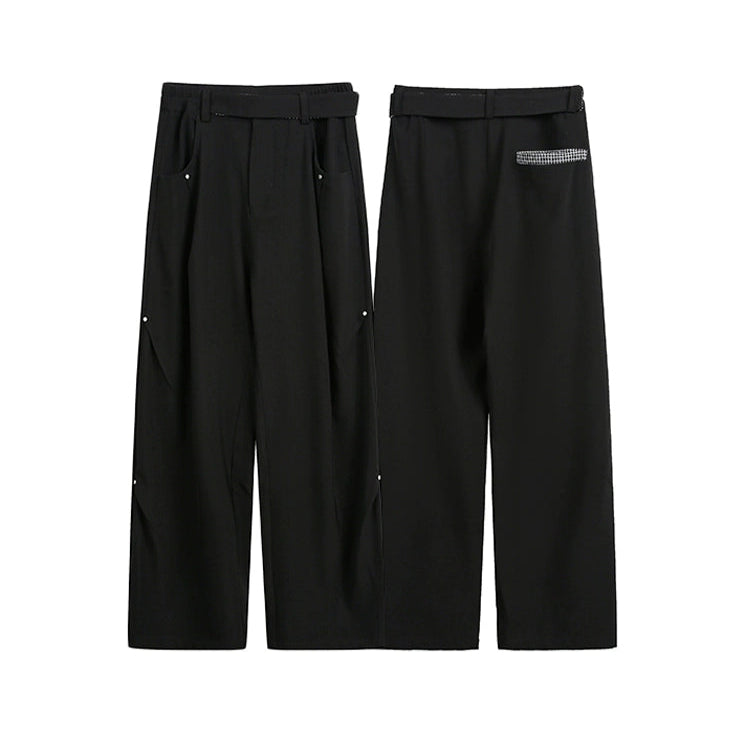 Rivet Pleated Wide-Leg Casual Pants