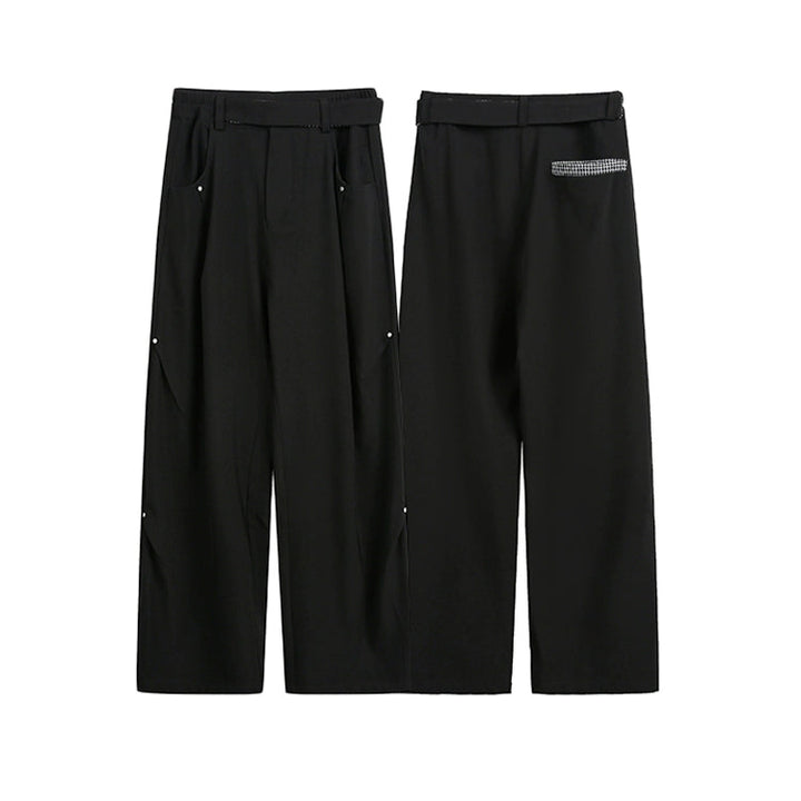 Rivet Pleated Wide-Leg Casual Pants