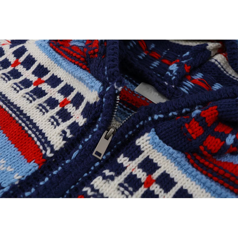 سترة كارديجان مزخرفة بسحاب وقبعة محبوكة 