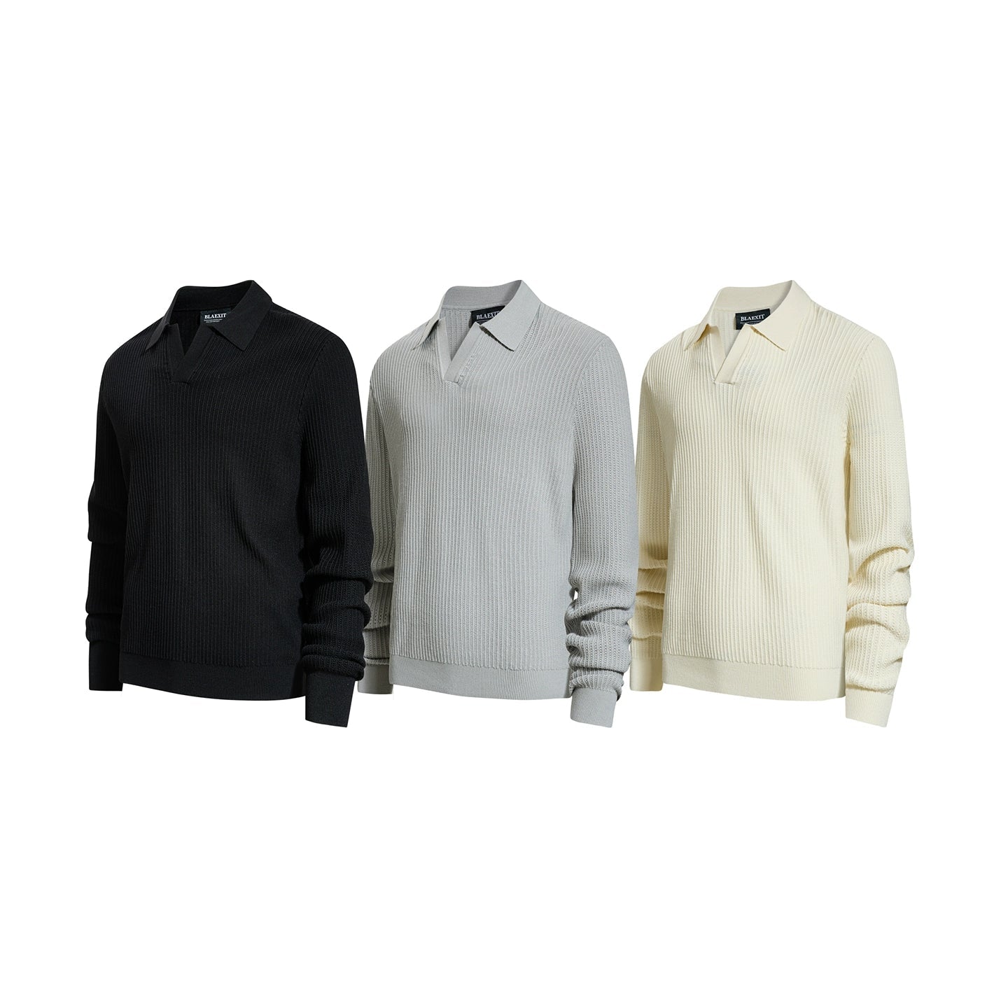 Textured Knit Lapel Polo Sweater