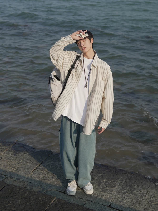 Striped Seersucker Button-Up Shirt