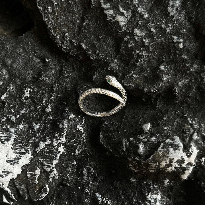 Pure Silver Snake Zodiac Adjustable Ring