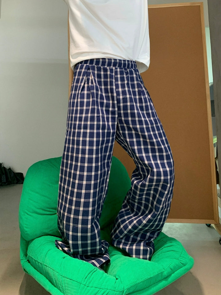 Pantalons décontractés larges à carreaux 