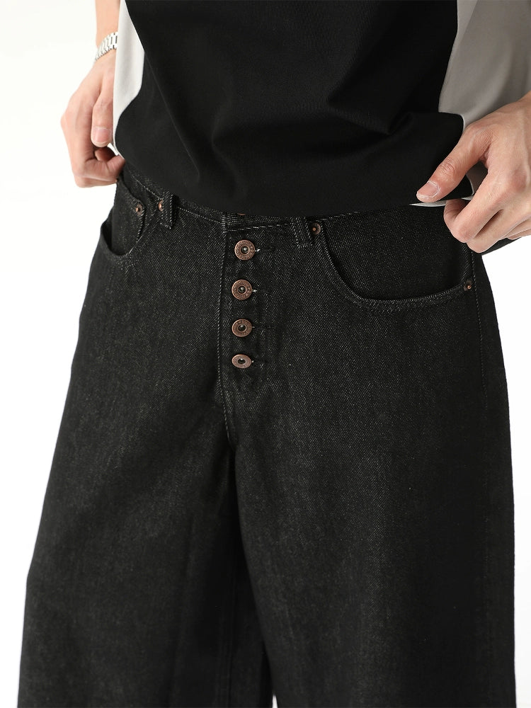Cropped Wide Leg Button Jeans