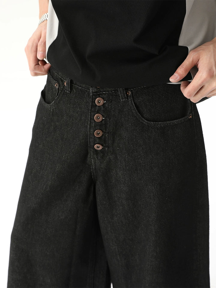 Cropped Wide Leg Button Jeans