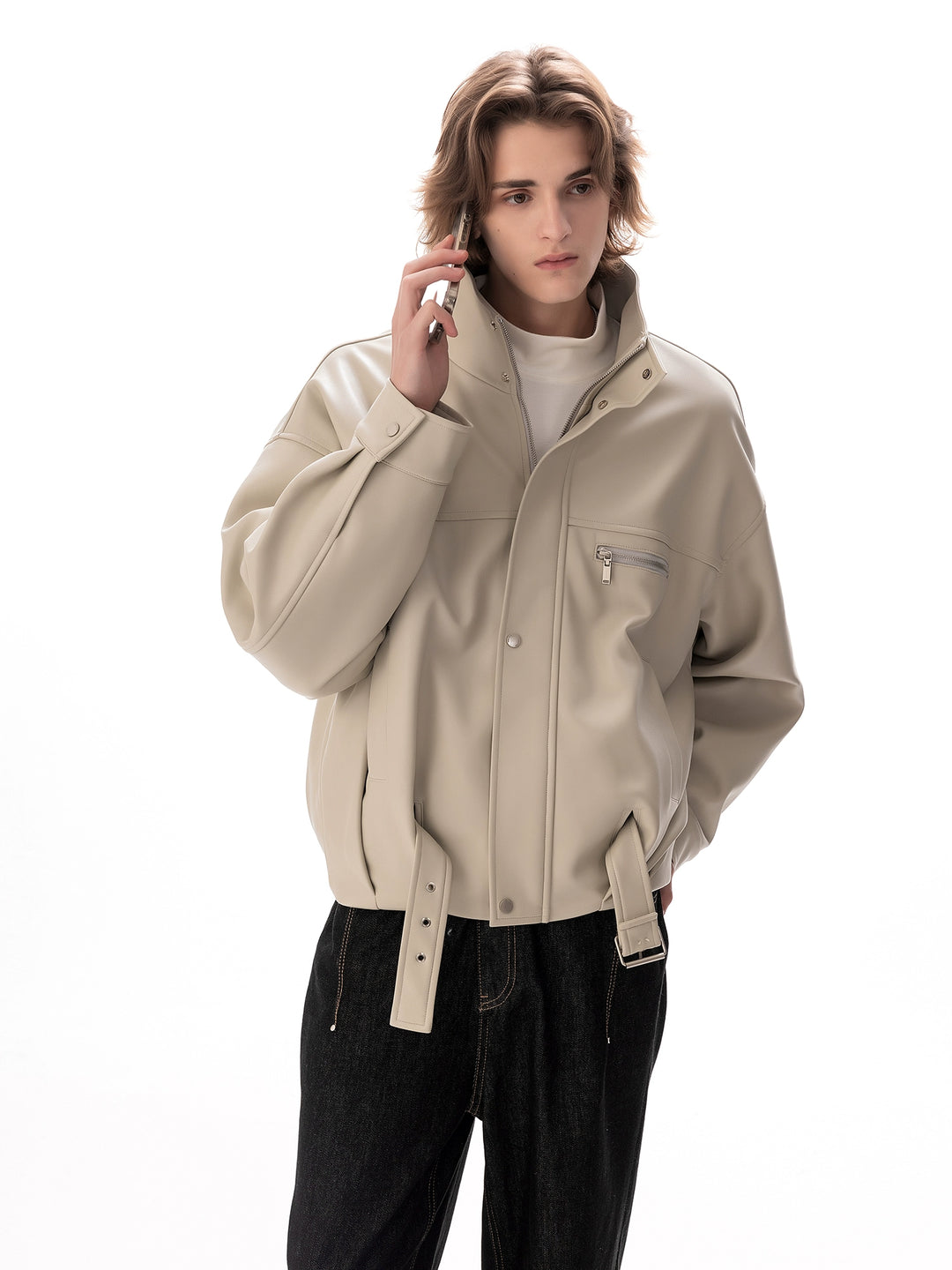 Stand Collar Leather Motorcycle Jacket