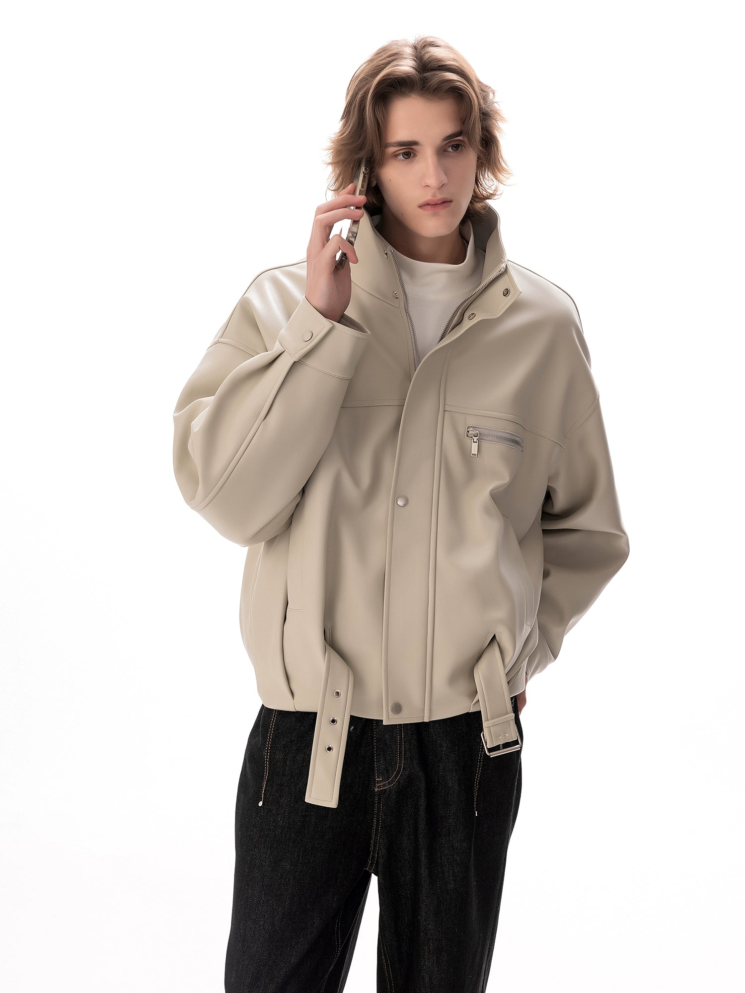 Dik Yaka Deri Motosiklet Ceketi 