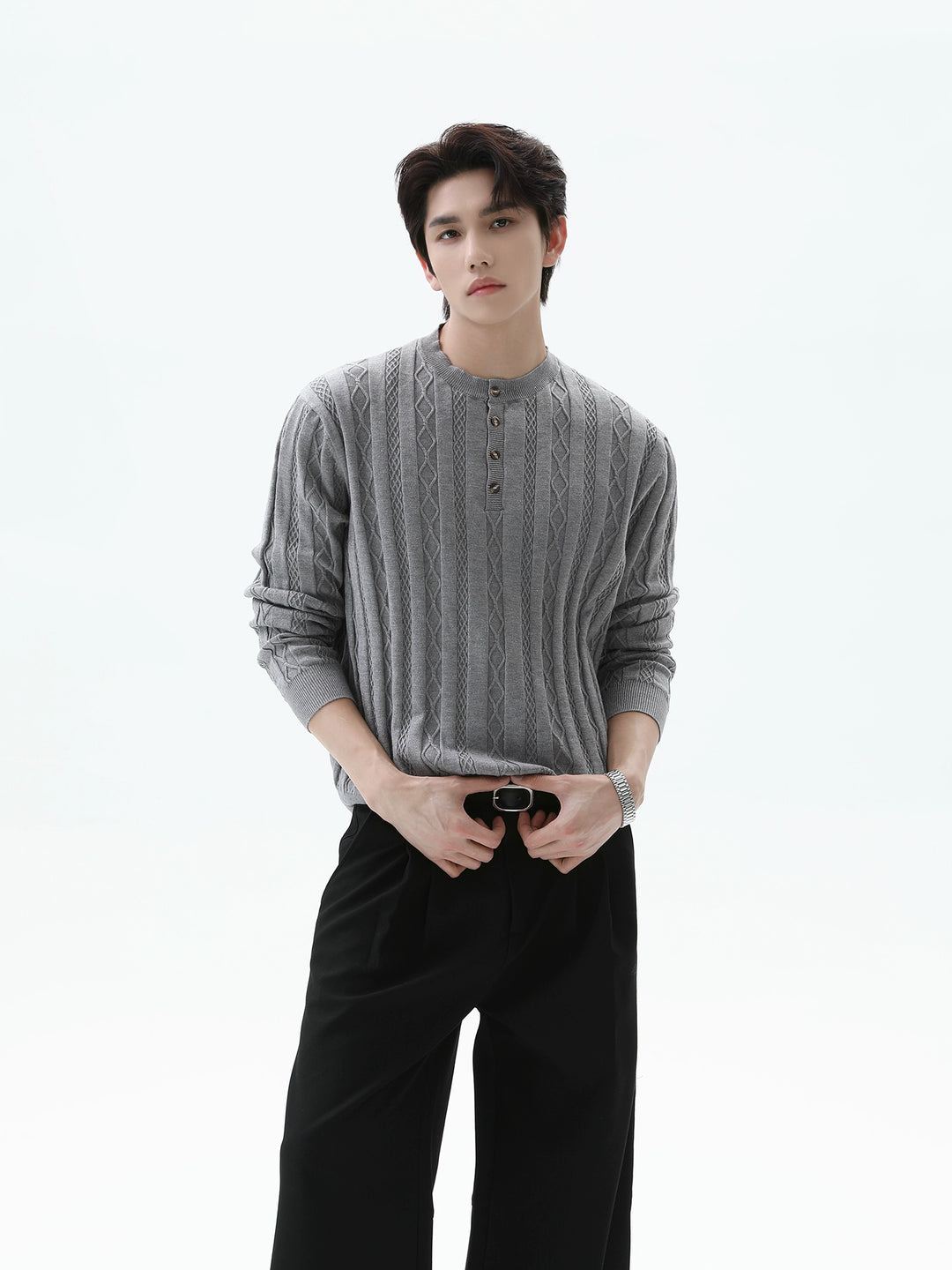 Cable Knit Henry Collar Pullover