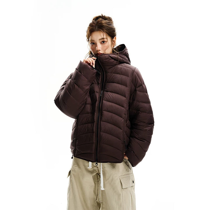 Jaqueta leve de down impermeável com capuz 