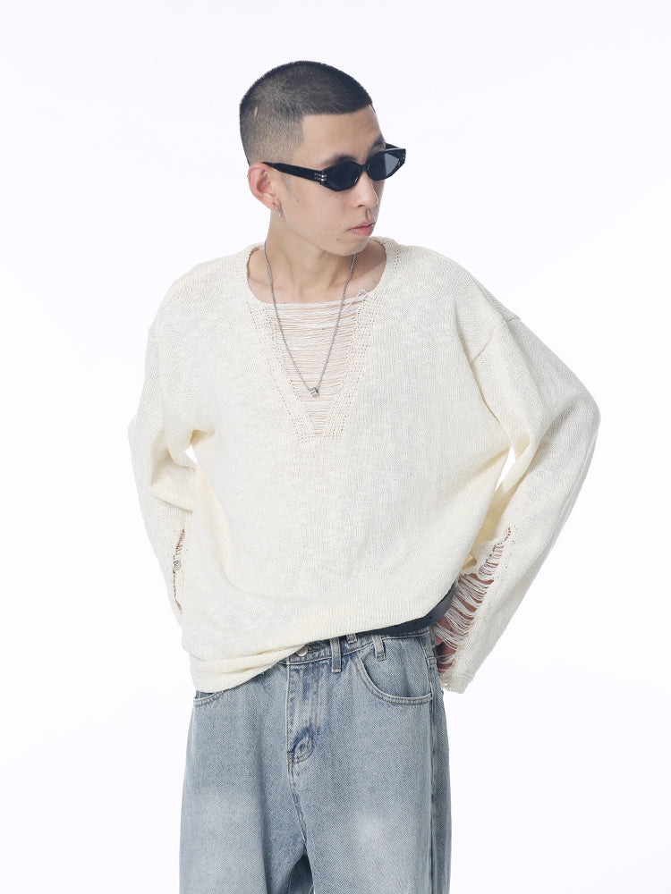 Knitted Hole Design Loose Sweater