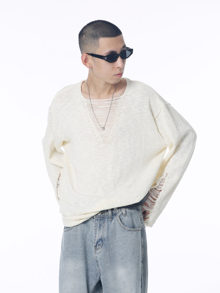 Knitted Hole Design Loose Sweater
