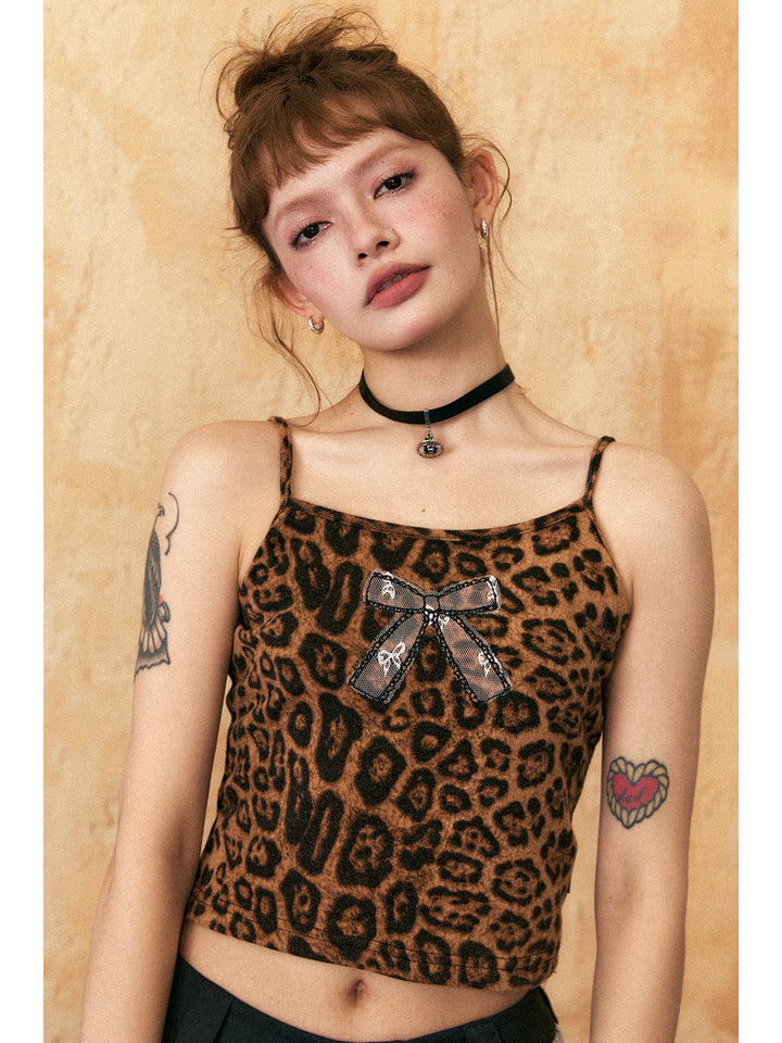 Leopardenmuster-Camisole mit Schleife 
