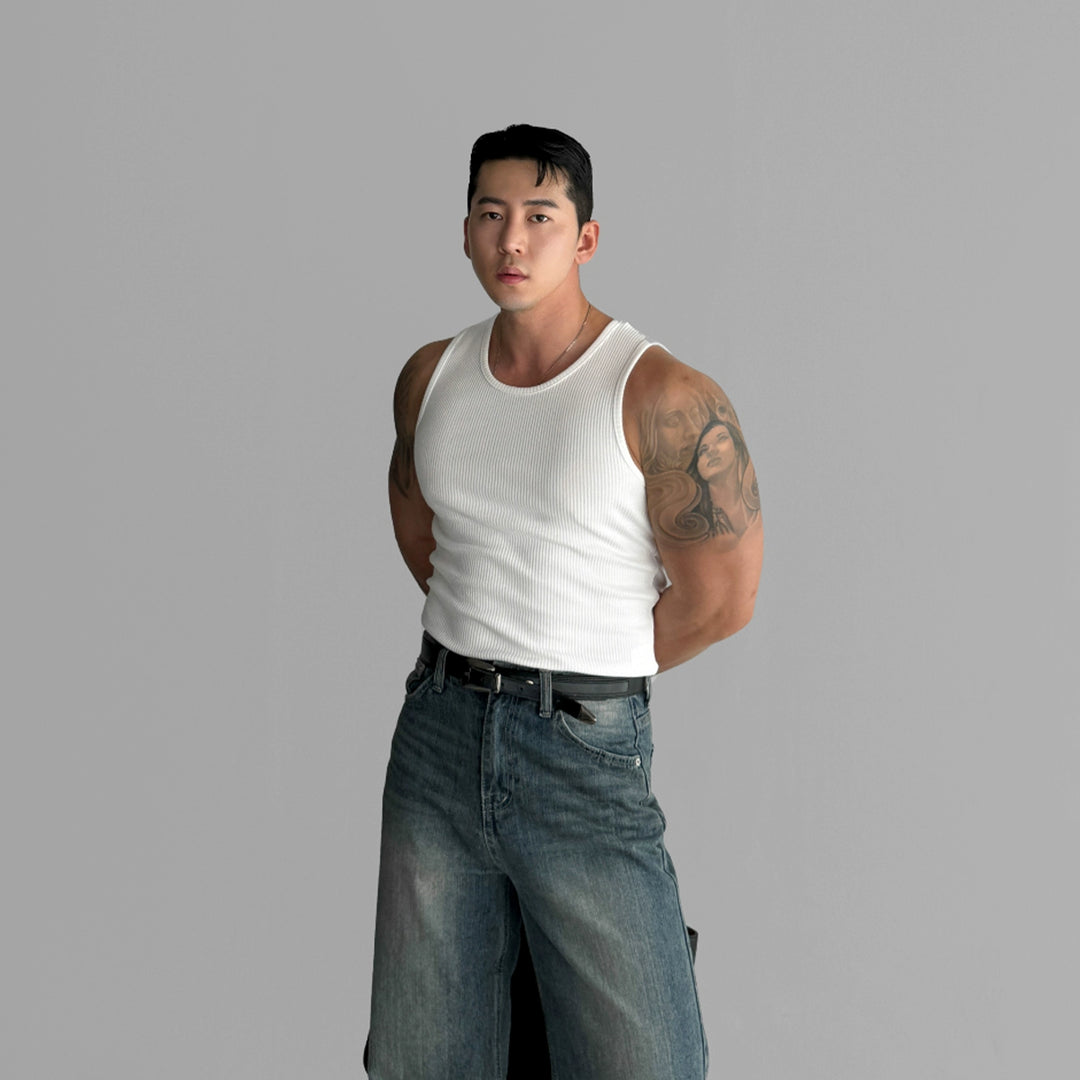 Rippstrick Stretch ärmelloses Muskelshirt 
