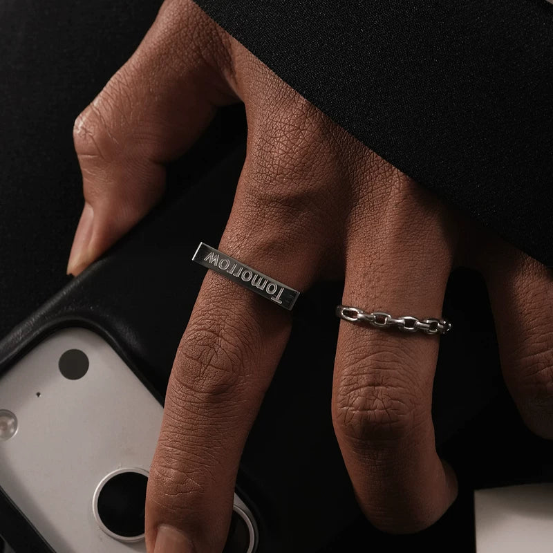 Titanium Steel Geometric Square Ring