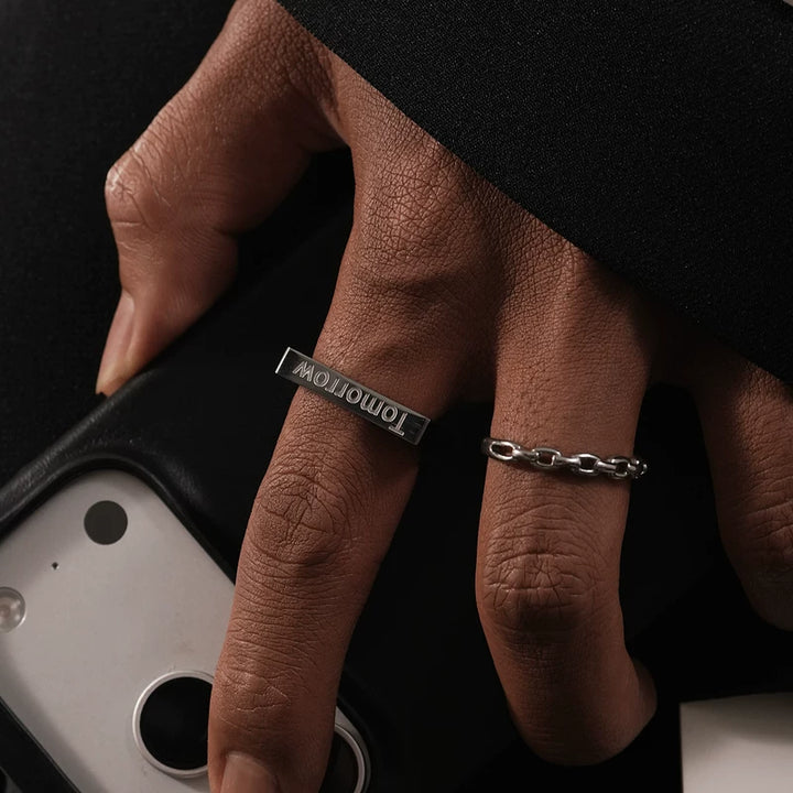 Titanová ocel geometrický čtvercový prsten 