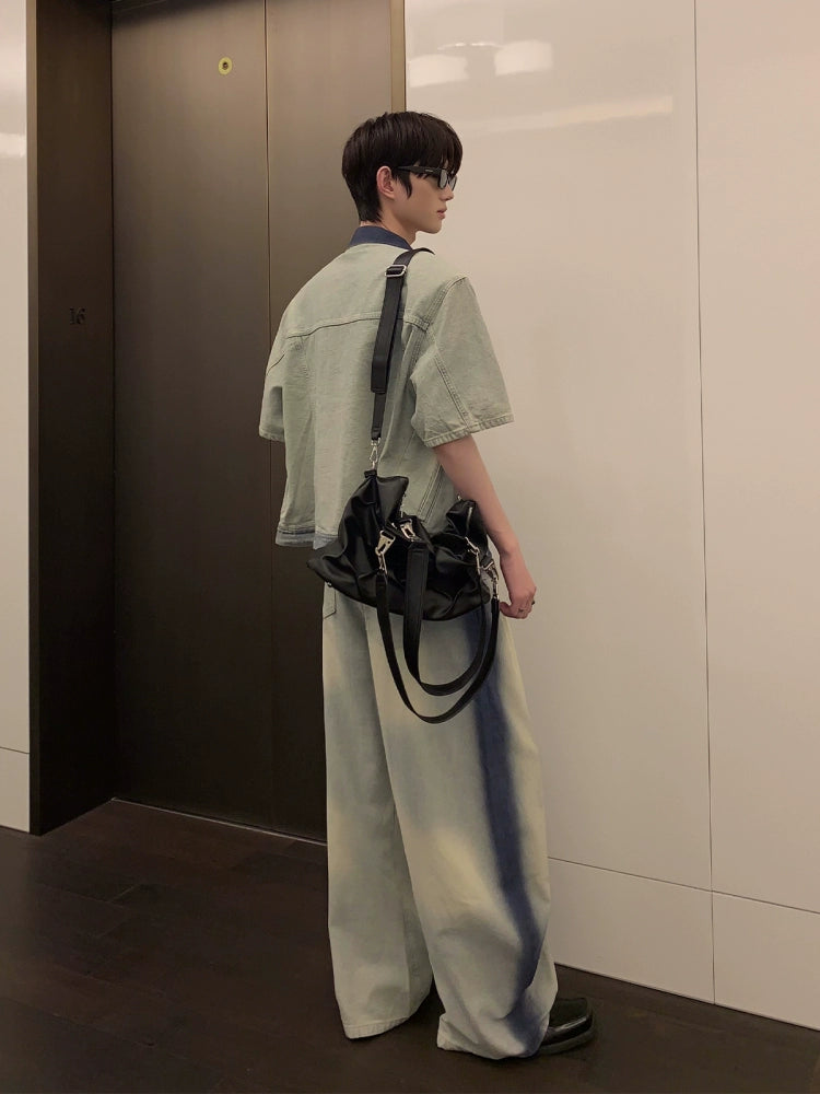 طقم قميص جينز بتصميم تيدي و بنطال واسع الساق 