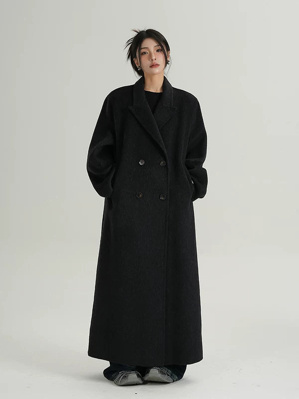 Extra Long Double-Breasted Wool Overcoat