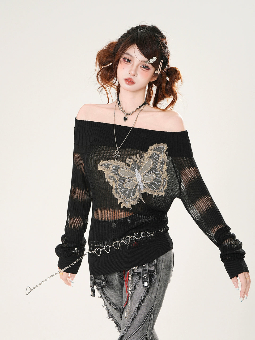 Butterfly Hollow Knit Long Sleeve Turtleneck