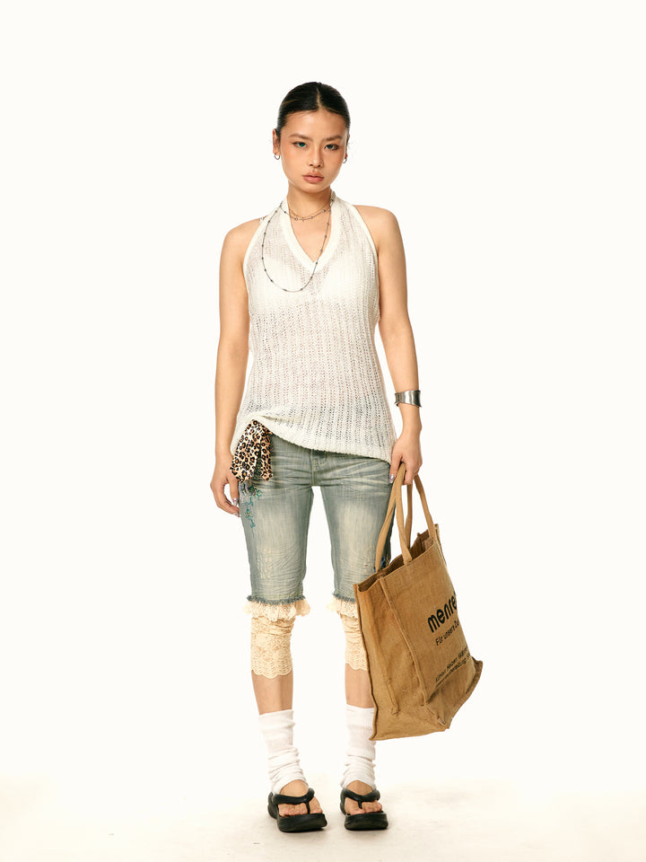Knitted Halter V-Neck Tank Top