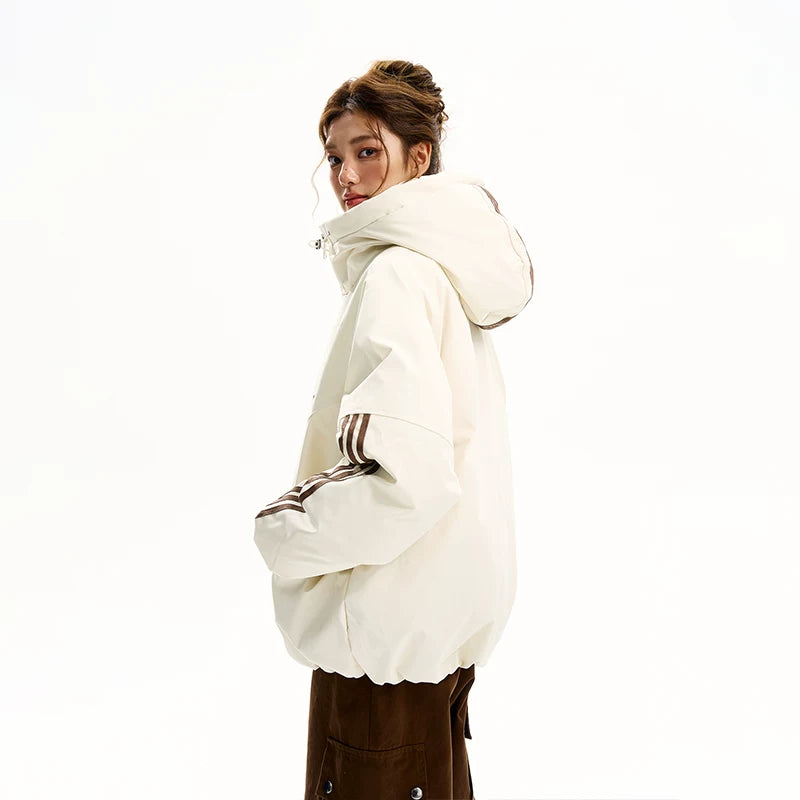 Veste d'hiver matelassée à capuche et rayures en coton 