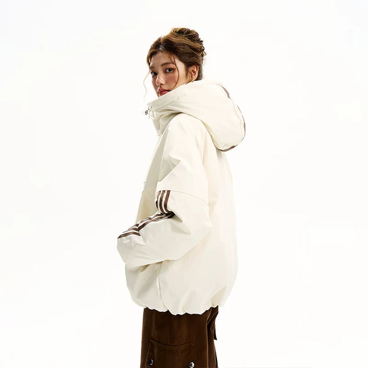 Veste d'hiver matelassée à capuche et rayures en coton 