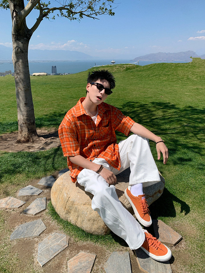 Plaid Short-Sleeve Casual Shirt
