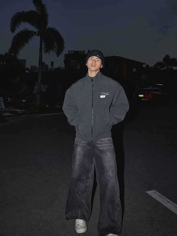 Veste zippée à carreaux avec col montant 