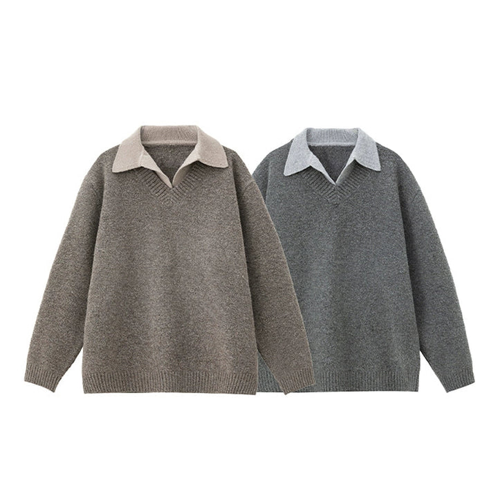 Maglione casual con colletto a polo in maglia 