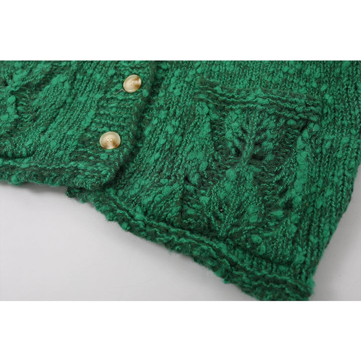 Retro virkad stickad knapp cardigan 