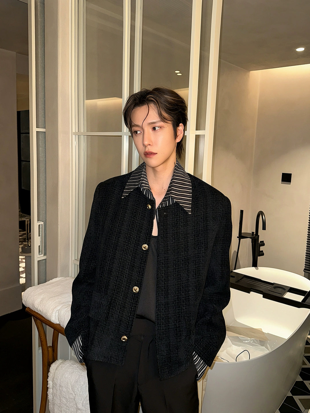 Wool Contrast Color Splicing Jacket