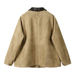 Faux Leather Collar Suede Coat