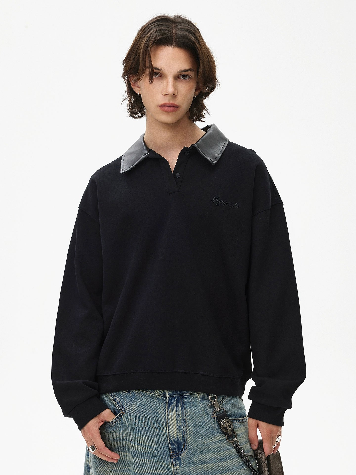 Henry Collar Long Sleeve Polo Sweatshirt