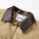 Faux Leather Collar Suede Coat