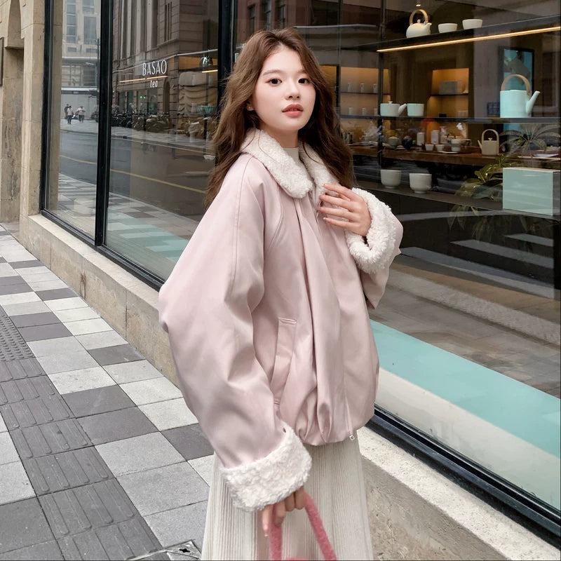 جاكيت داون بقلنسوة من الفرو الصناعي على الطراز الكوري 