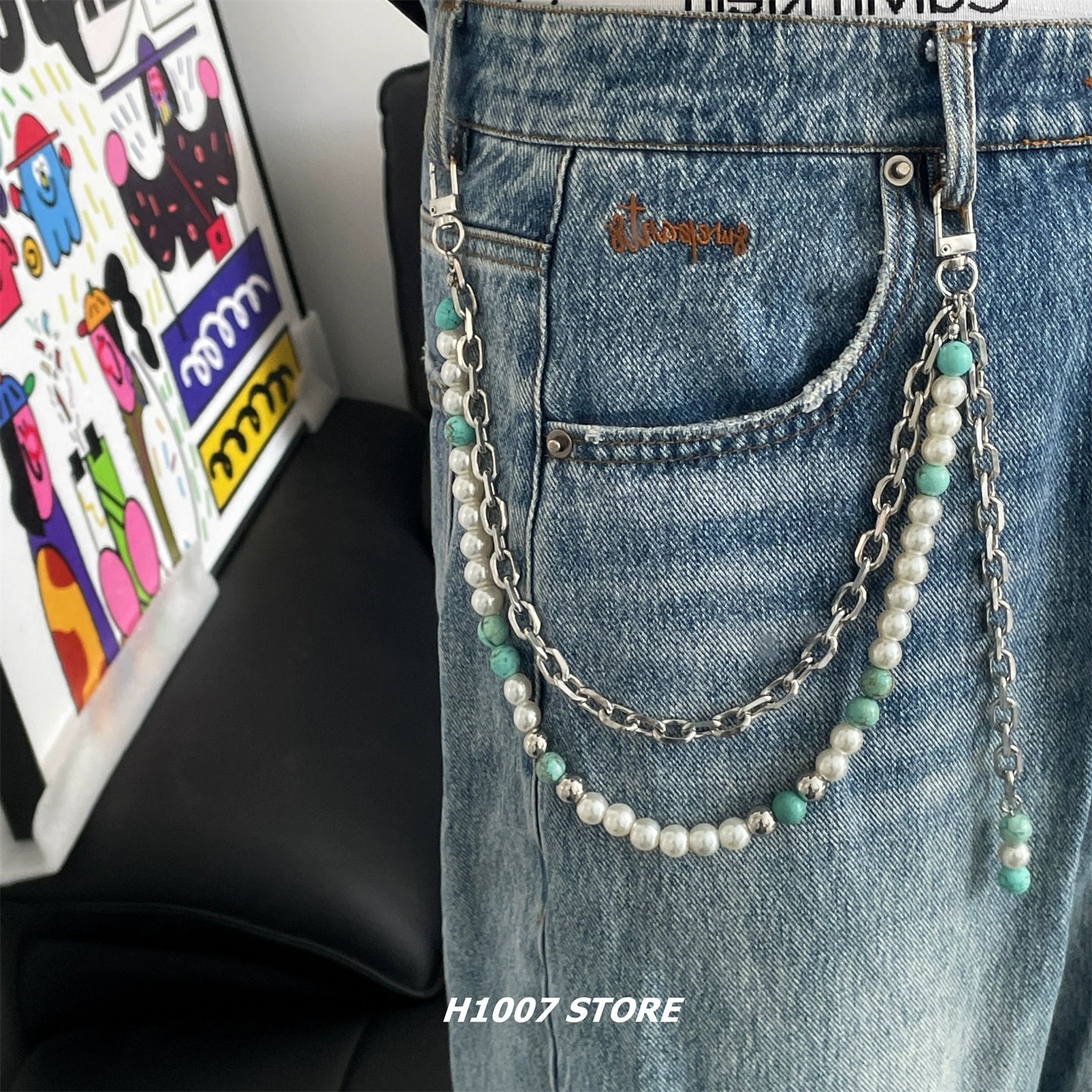 İki Katmanlı İnci Pantolon Zincir Aksesuarı 