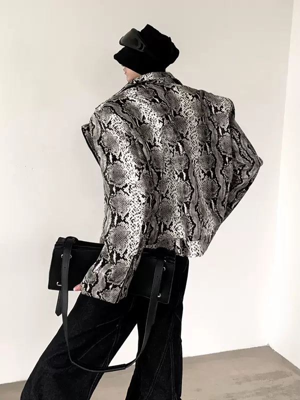 Snakeskin Pattern Leather Motorcycle Jacket