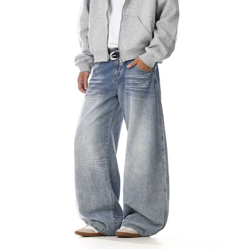 بنطلونات مستقيمة واسعة الأرجل بتصميم قديم متشقق 