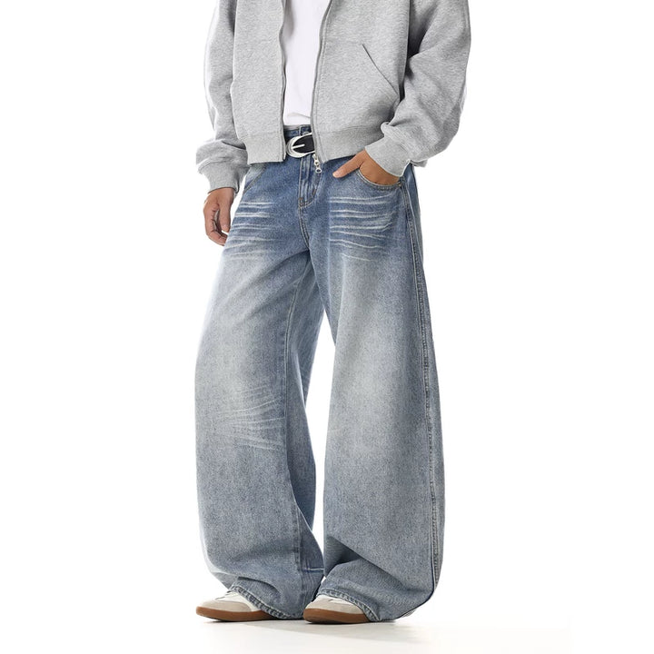 고통스러운 레트로 와이드 레그 스트레이트 팬츠 