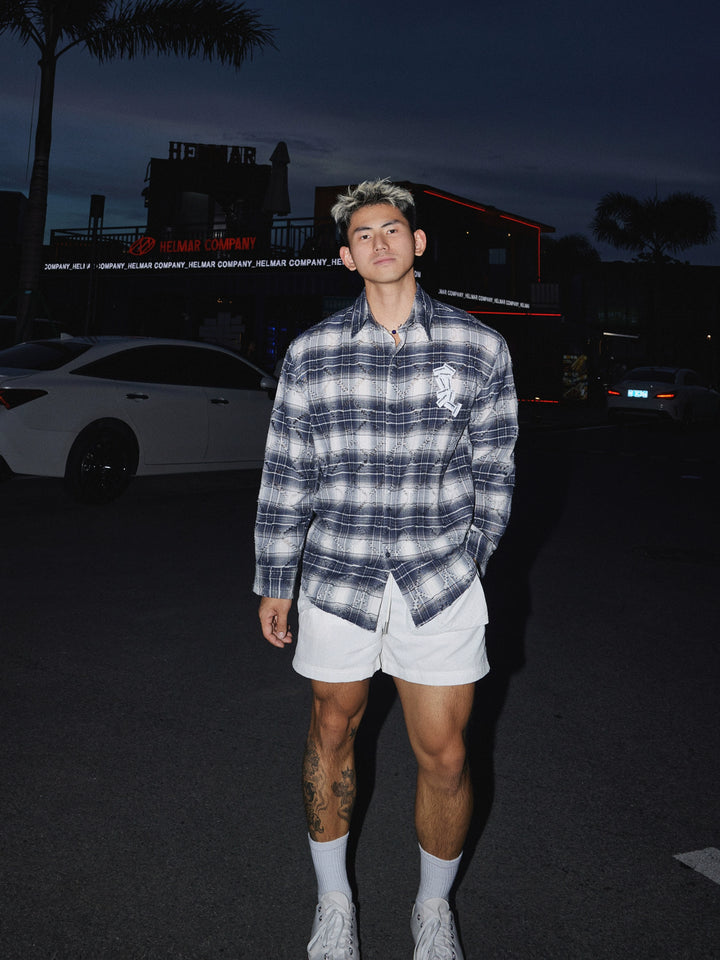 Plaid Distressed Long Sleeve Button-Up Shirt