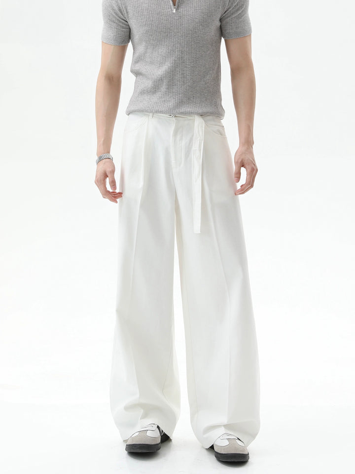 Detachable Belt Wide-Leg Casual Pants